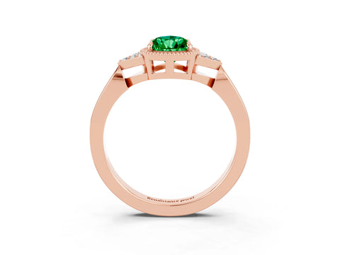 Rose gold Pear Cut Emerald Halo Ring with Tapered Band and Four-Prong Setting_3