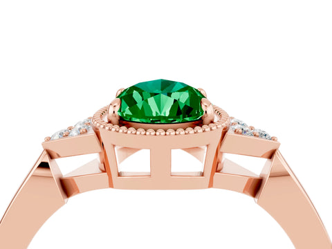 Rose gold Pear Cut Emerald Halo Ring with Tapered Band and Four-Prong Setting_4