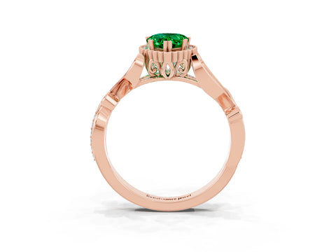 Rose gold Pear Cut Emerald Halo Ring with Vintage Split Shank and Four-Prong Setting_3