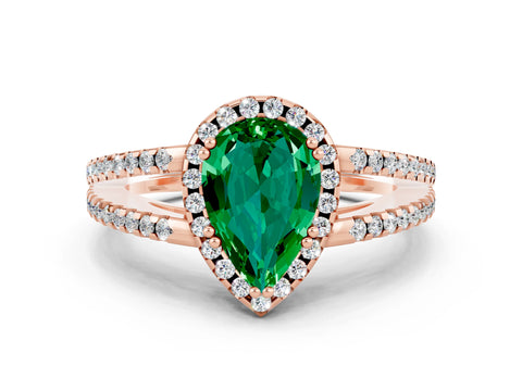 Rose gold Pear Cut Emerald Halo Split Shank Engagement Ring_12