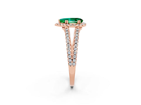 Rose gold Pear Cut Emerald Halo Split Shank Engagement Ring_14