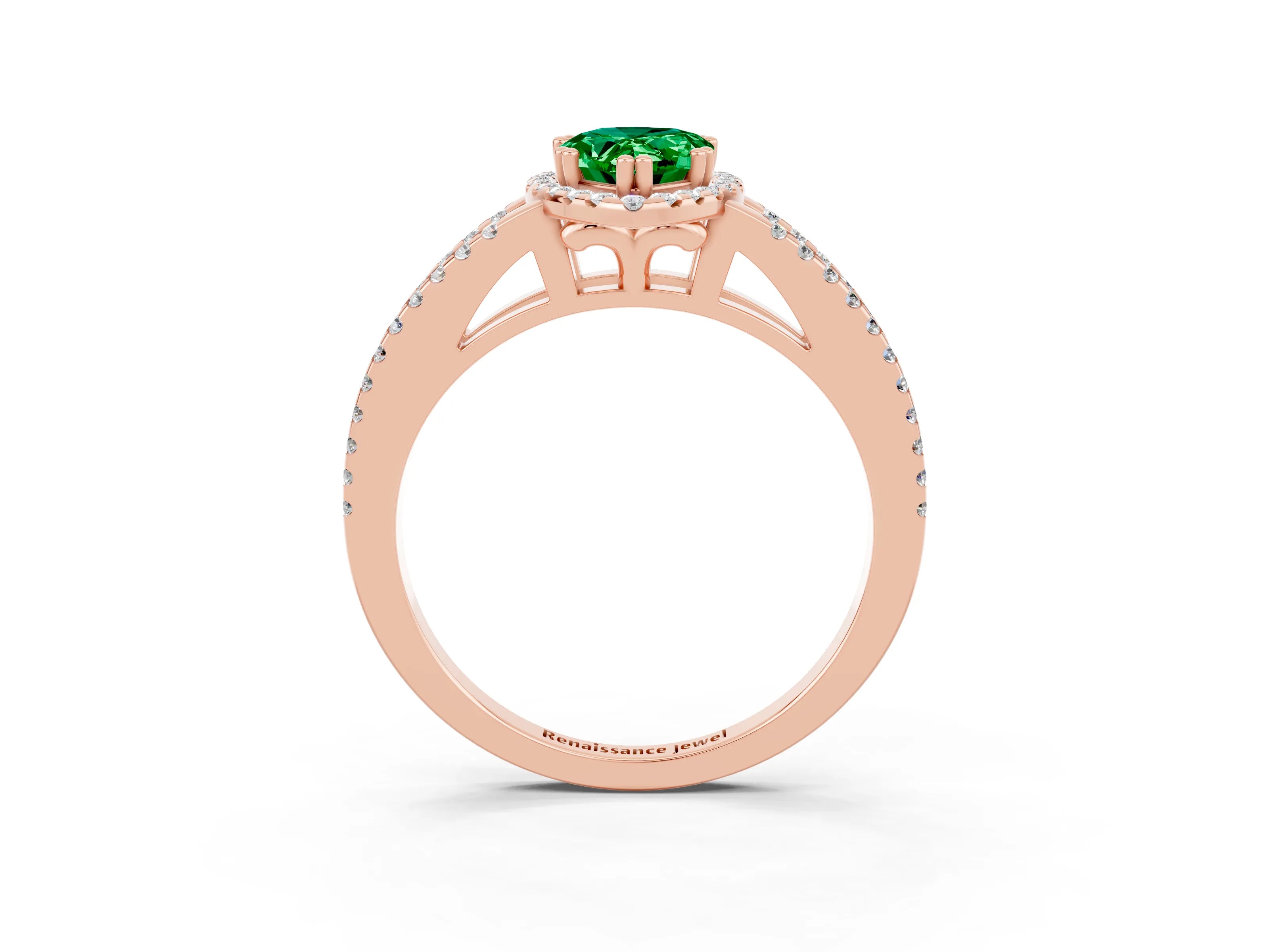 Rose gold Pear Cut Emerald Halo Split Shank Engagement Ring_15
