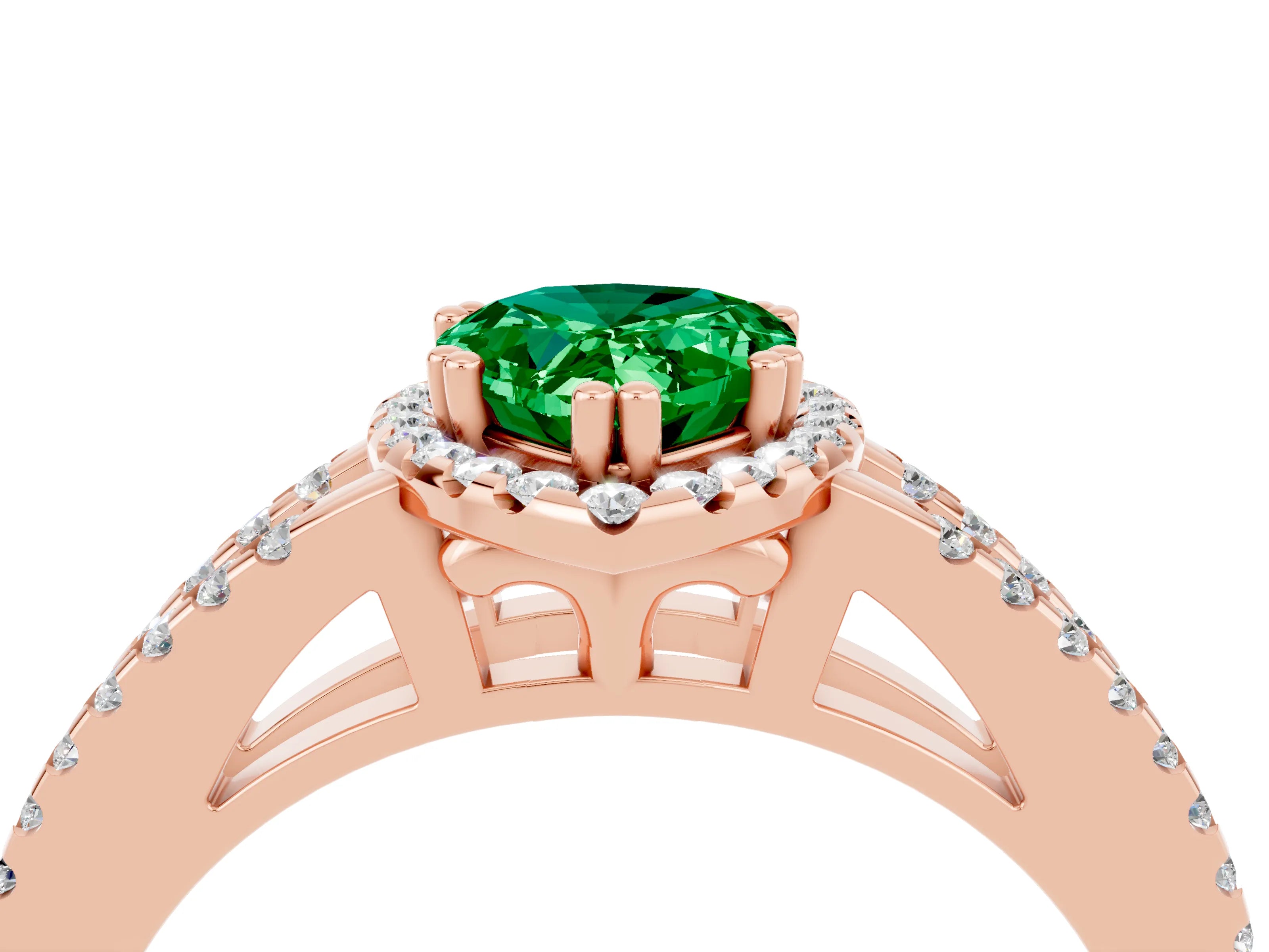 Rose gold Pear Cut Emerald Halo Split Shank Engagement Ring_16