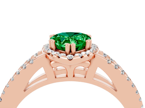 Rose gold Pear Cut Emerald Halo Split Shank Engagement Ring_16