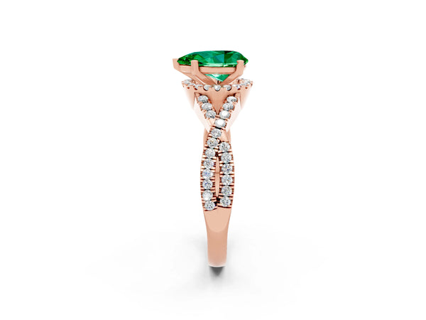 Rose gold Pear Cut Emerald  Halo Twist Band Solitaire Prong Setting Ring