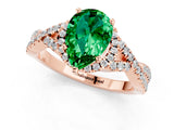 Rose gold Pear Cut Emerald  Halo Twist Band Solitaire Prong Setting Ring_25