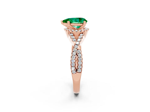Rose gold Pear Cut Emerald Halo Twist Band Solitaire Prong Setting Ring_2