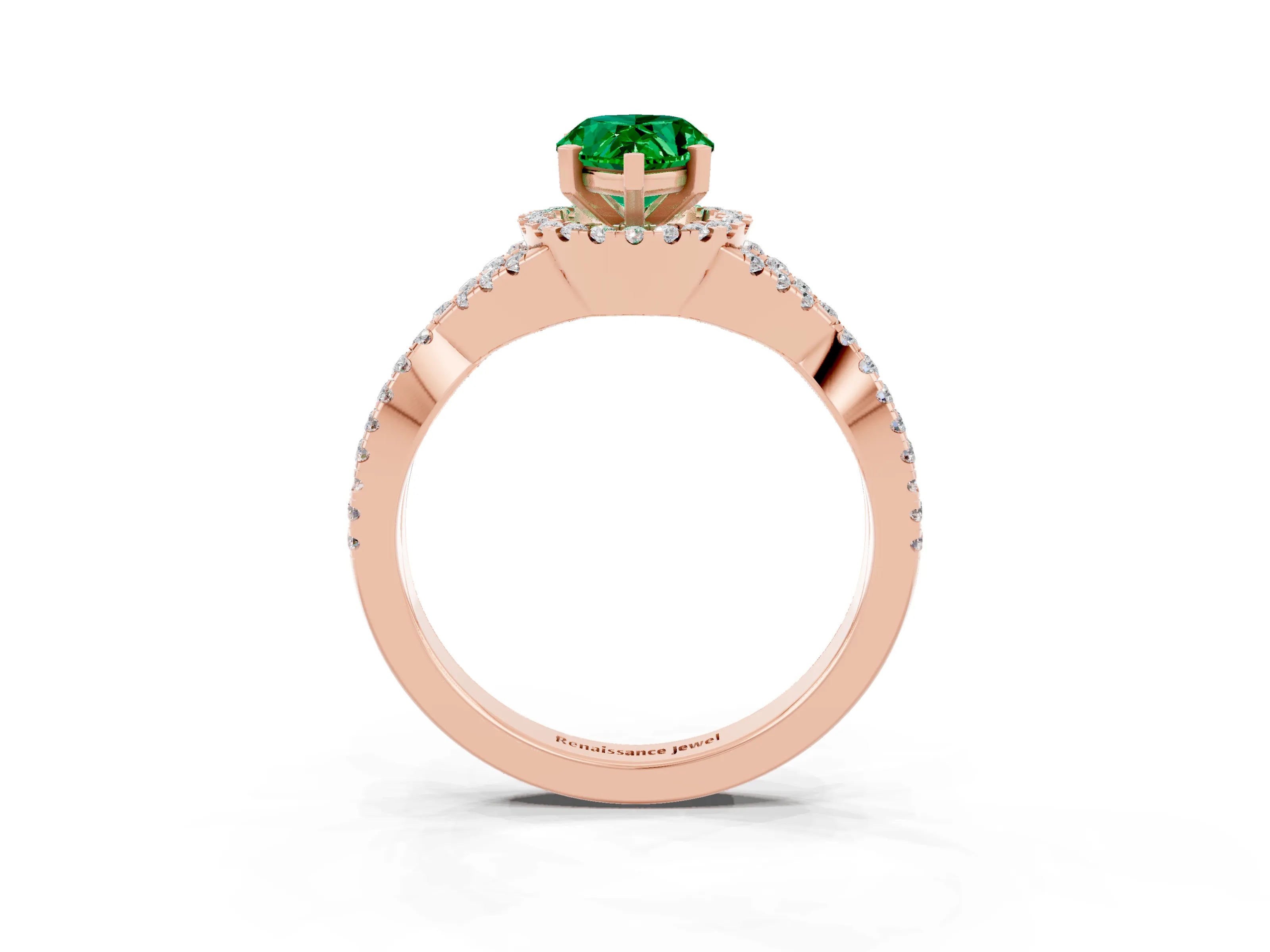 Rose gold Pear Cut Emerald Halo Twist Band Solitaire Prong Setting Ring_3