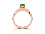 Rose gold Pear Cut Emerald Halo Twist Band Solitaire Prong Setting Ring_3
