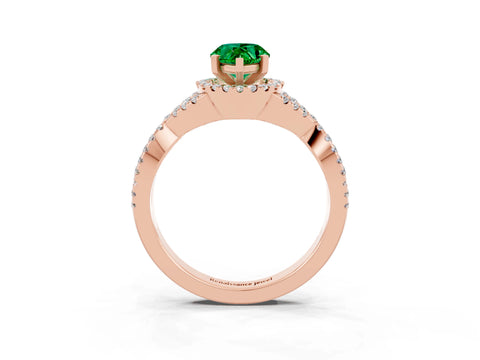 Rose gold Pear Cut Emerald Halo Twist Band Solitaire Prong Setting Ring_3