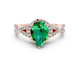Rose gold Pear Cut Emerald  Halo Twist Band Solitaire Prong Setting Ring_42