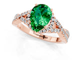 Rose gold Pear Cut Emerald  Halo Twist Band Solitaire Prong Setting Ring_43