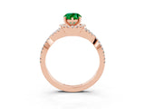 Rose gold Pear Cut Emerald  Halo Twist Band Solitaire Prong Setting Ring_45