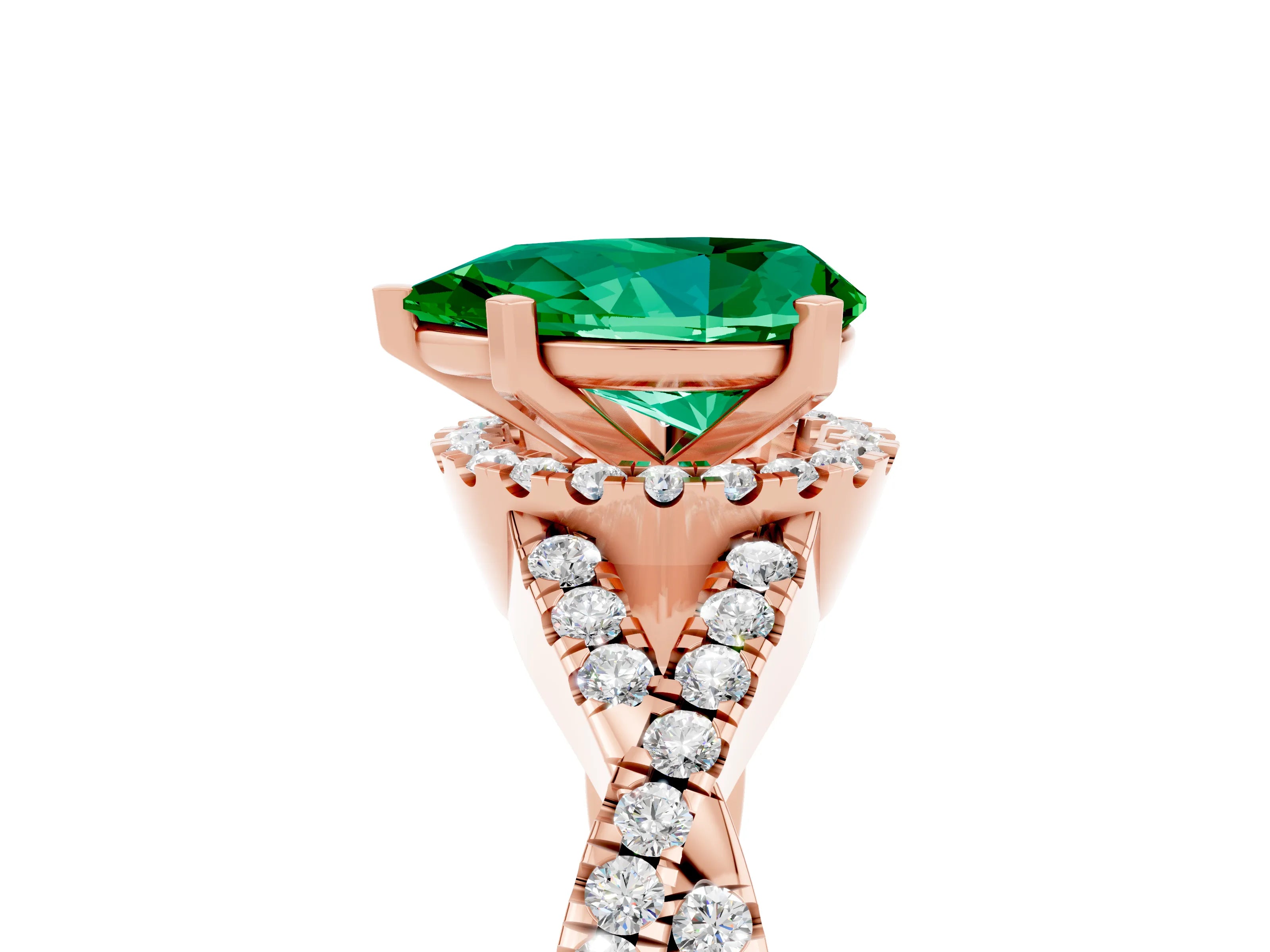 Rose gold Pear Cut Emerald Halo Twist Band Solitaire Prong Setting Ring_5