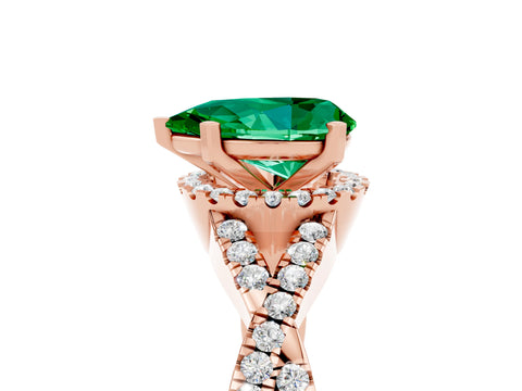 Rose gold Pear Cut Emerald Halo Twist Band Solitaire Prong Setting Ring_5
