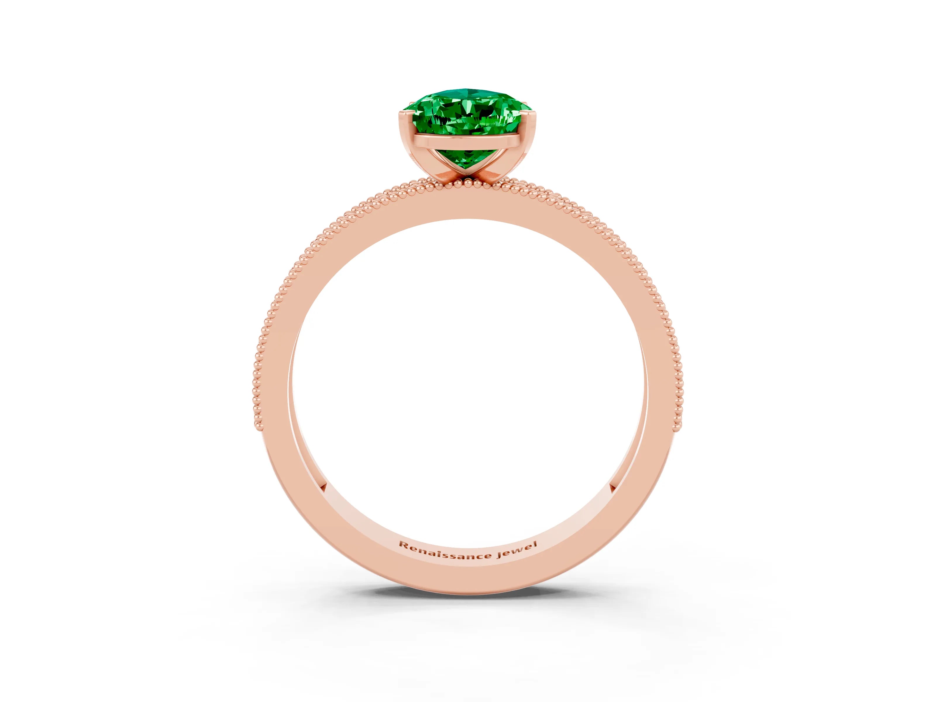 Rose gold Pear Cut Emerald Milgrain Pavé Engagement Ring with Four-Prong Setting_3