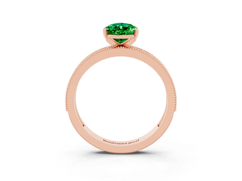 Rose gold Pear Cut Emerald Milgrain Pavé Engagement Ring with Four-Prong Setting_3