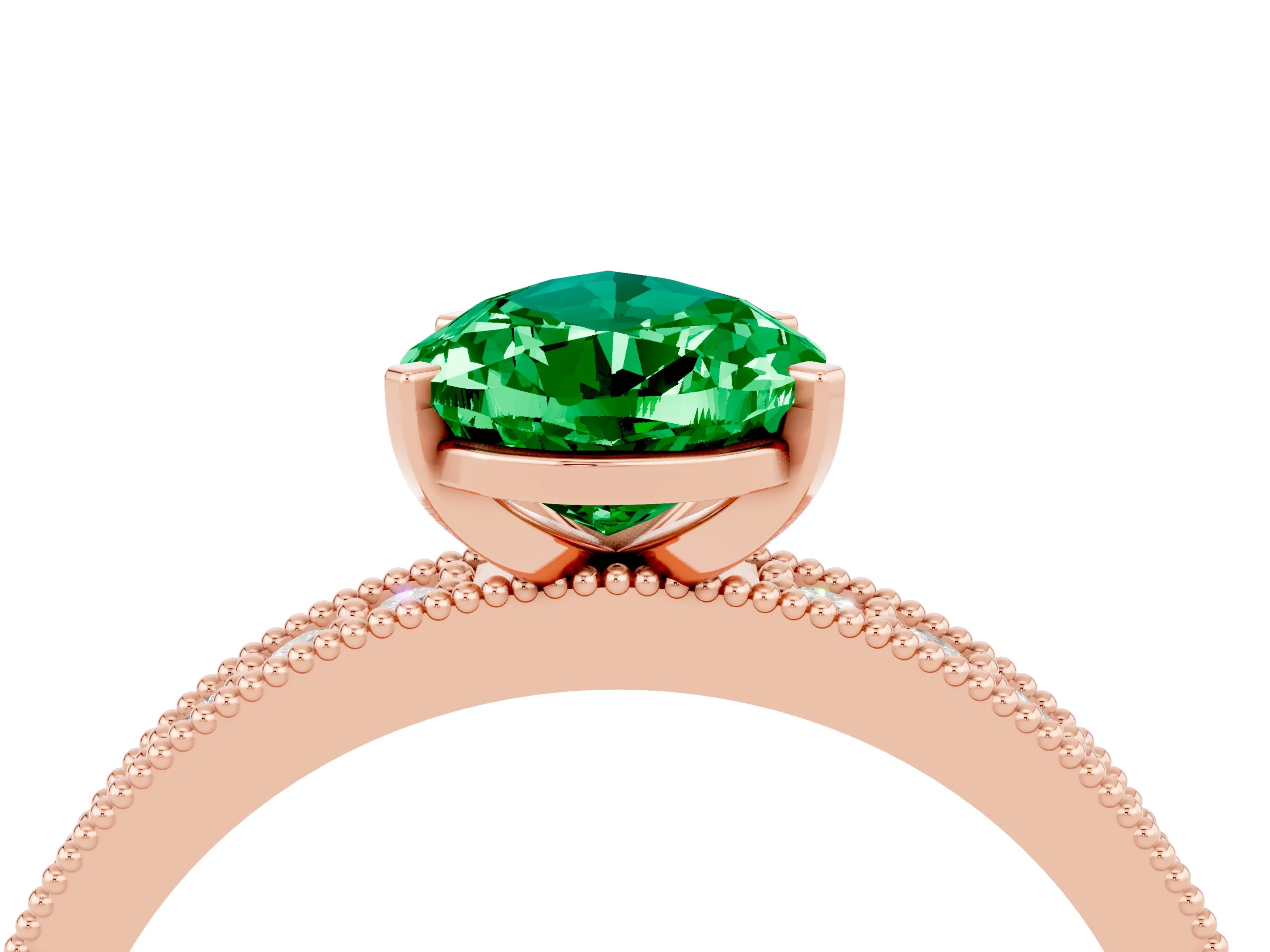 Rose gold Pear Cut Emerald Milgrain Pavé Engagement Ring with Four-Prong Setting_4