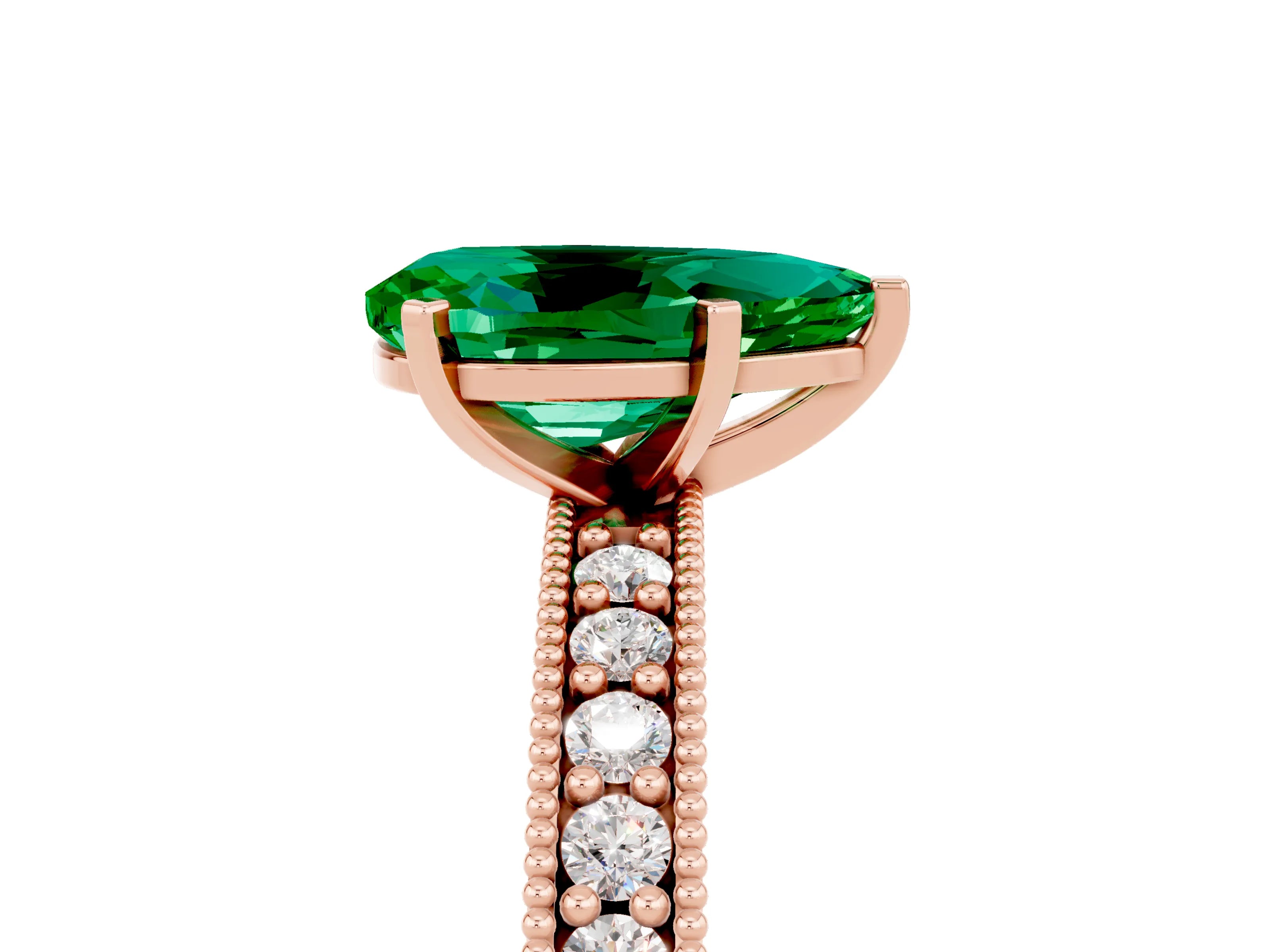 Rose gold Pear Cut Emerald Milgrain Pavé Engagement Ring with Four-Prong Setting_5