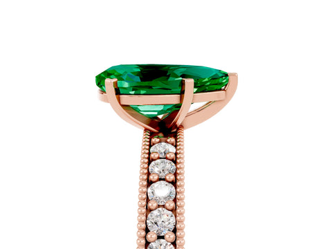 Rose gold Pear Cut Emerald Milgrain Pavé Engagement Ring with Four-Prong Setting_5