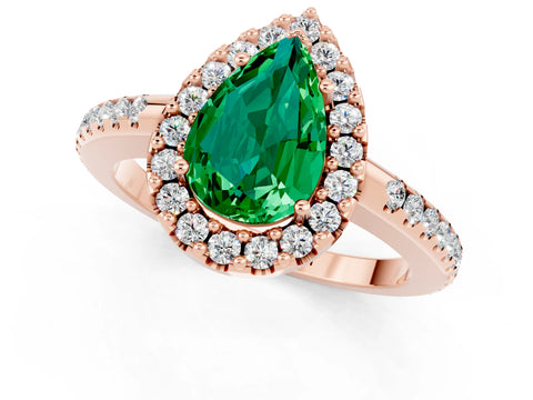 Rose gold Pear Cut Emerald Pavé Halo Ring with Four-Prong Setting_13