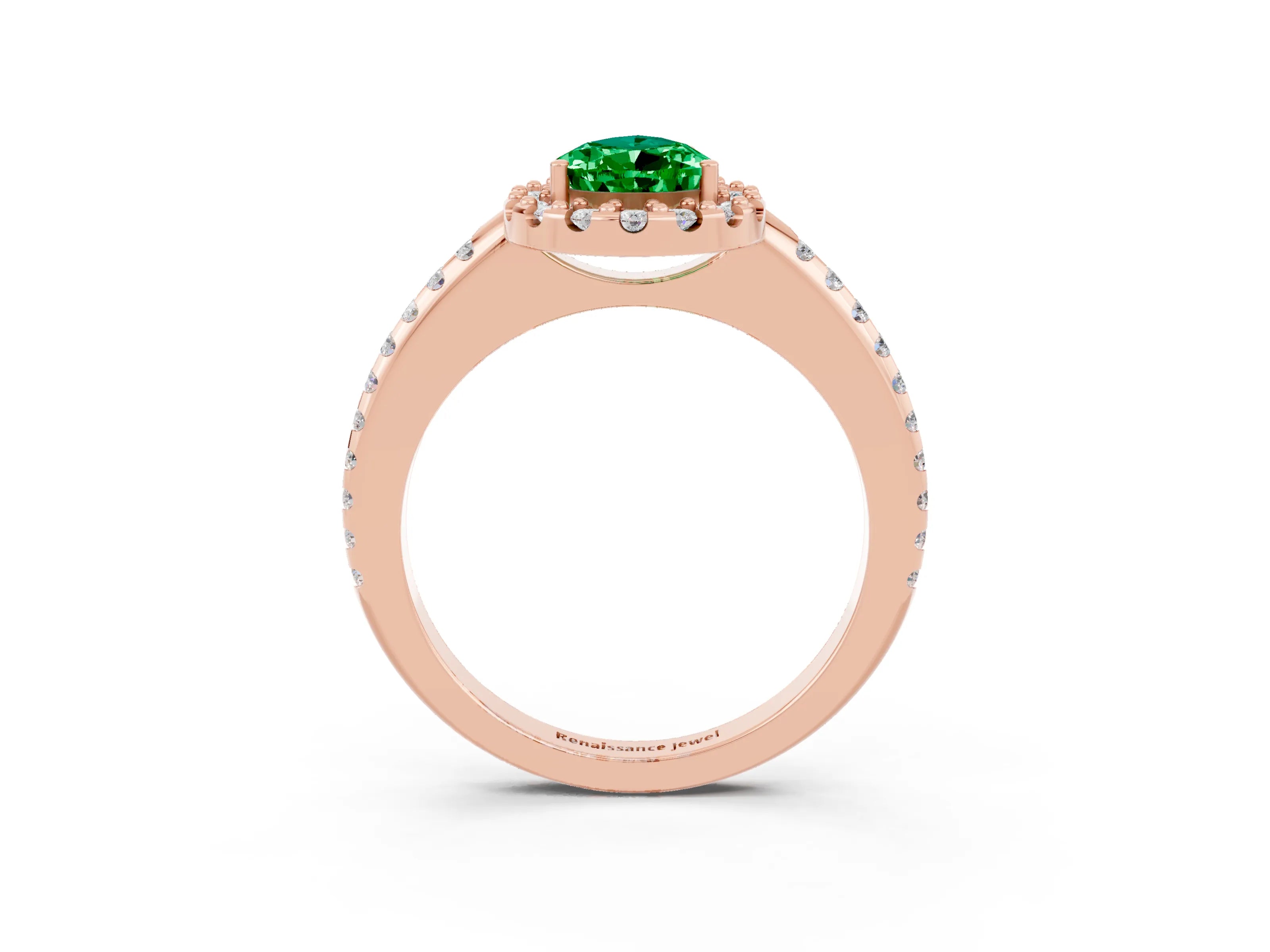 Rose gold Pear Cut Emerald Pavé Halo Ring with Four-Prong Setting_15