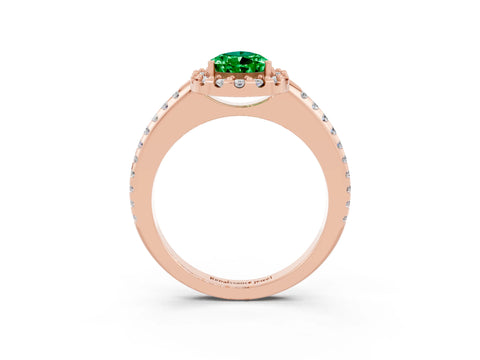 Rose gold Pear Cut Emerald Pavé Halo Ring with Four-Prong Setting_15