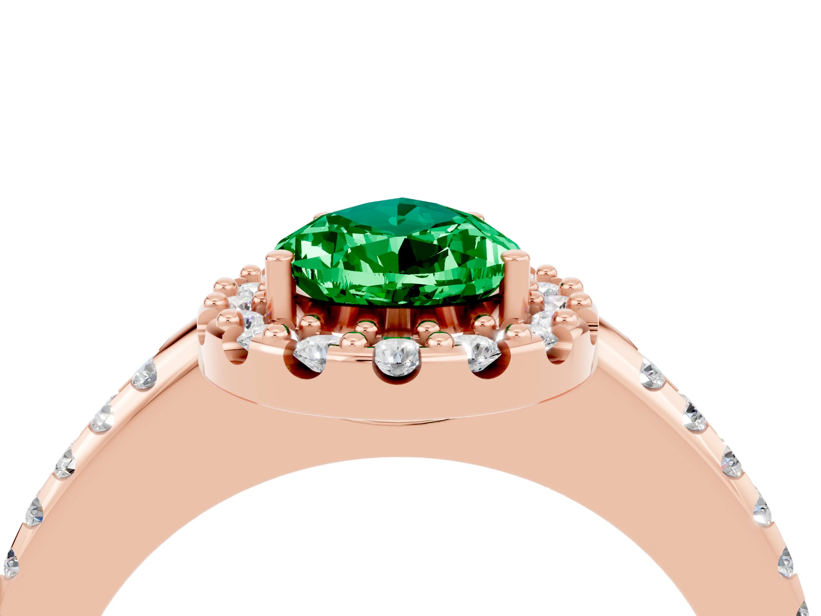 Rose gold Pear Cut Emerald Pavé Halo Ring with Four-Prong Setting_16