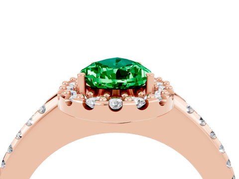 Rose gold Pear Cut Emerald Pavé Halo Ring with Four-Prong Setting_16
