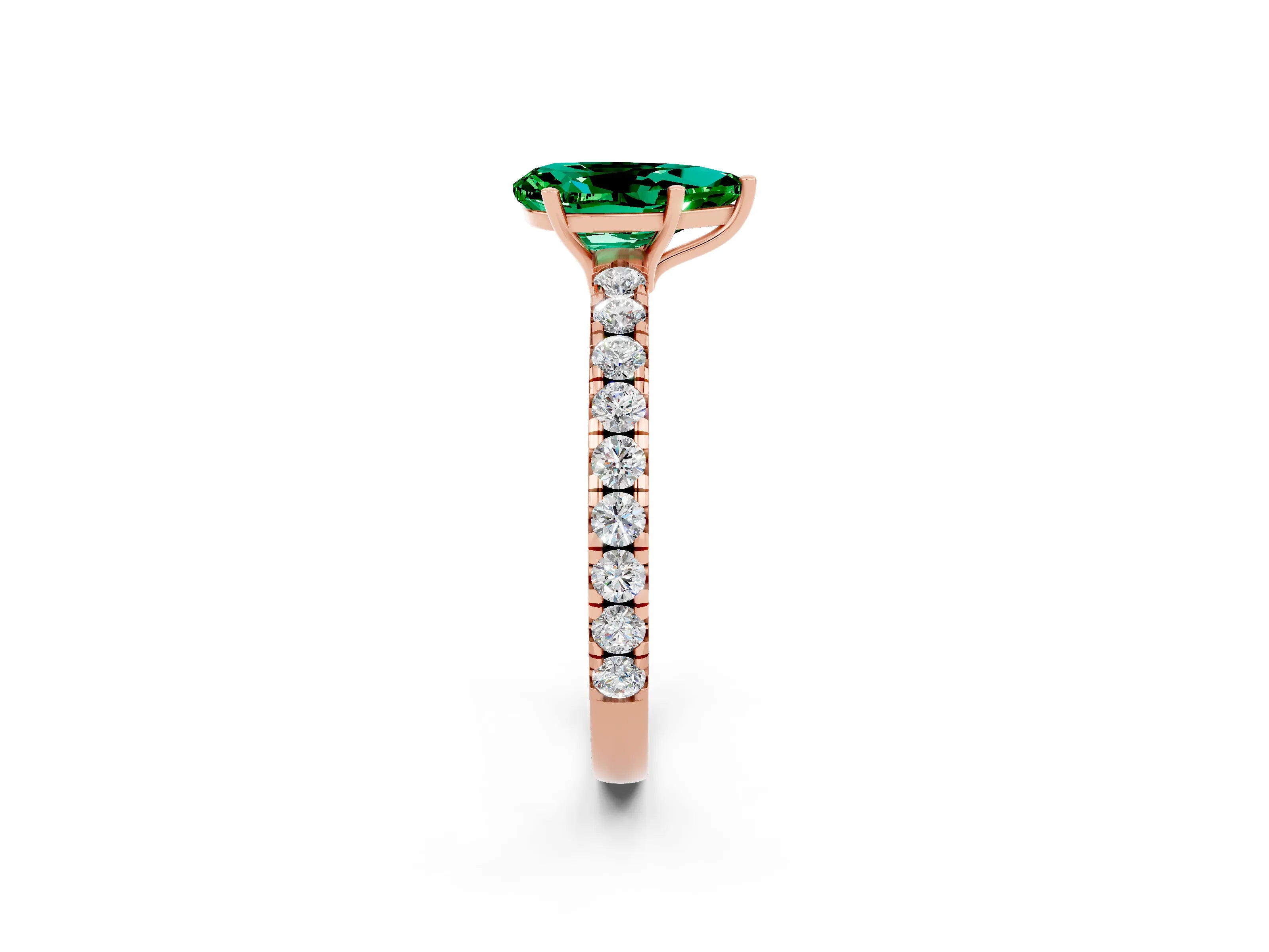 Rose gold Pear Cut Emerald Pavé Solitaire Engagement Ring with Four-Prong Setting_14