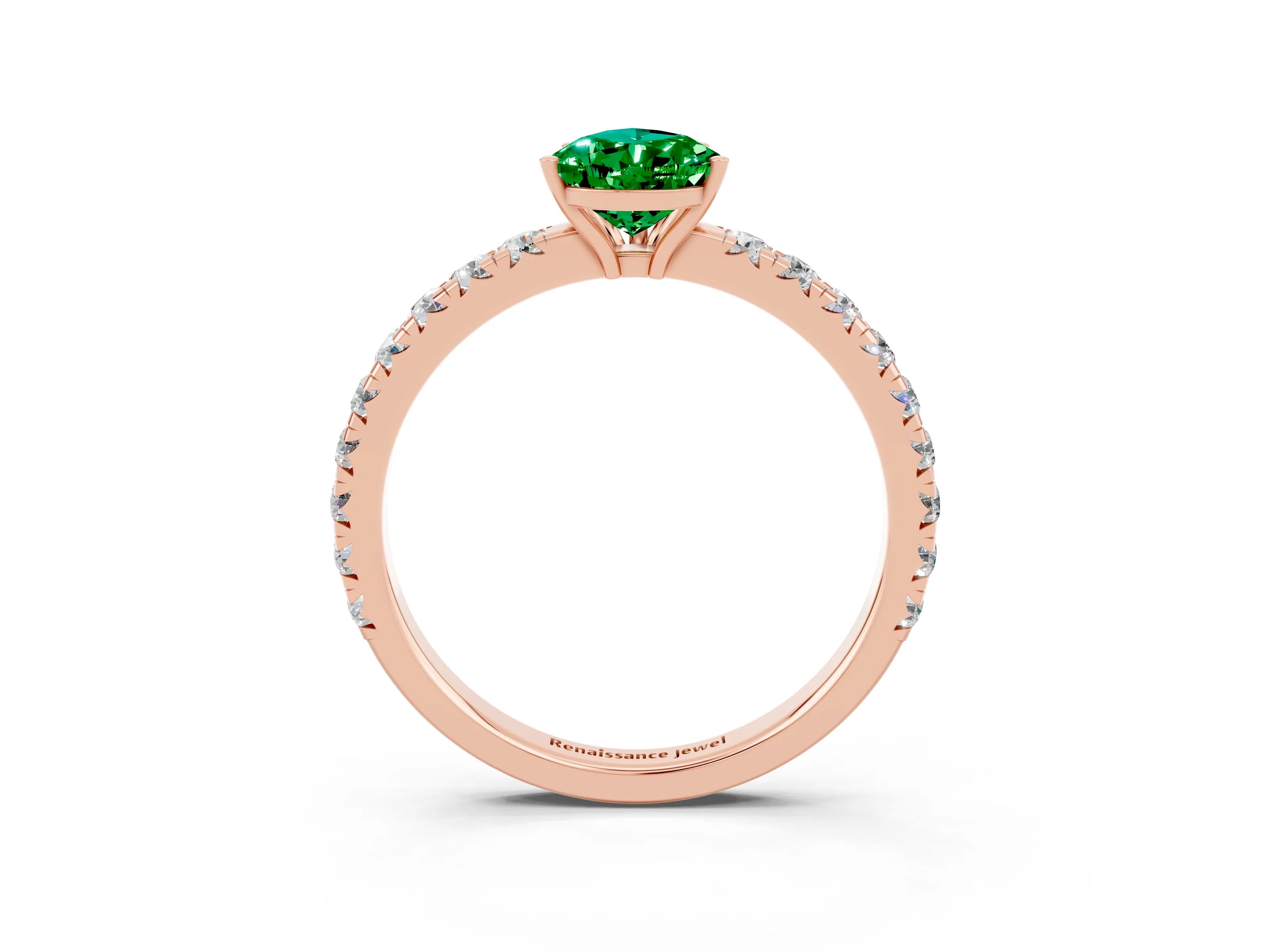Rose gold Pear Cut Emerald Pavé Solitaire Engagement Ring with Four-Prong Setting_15
