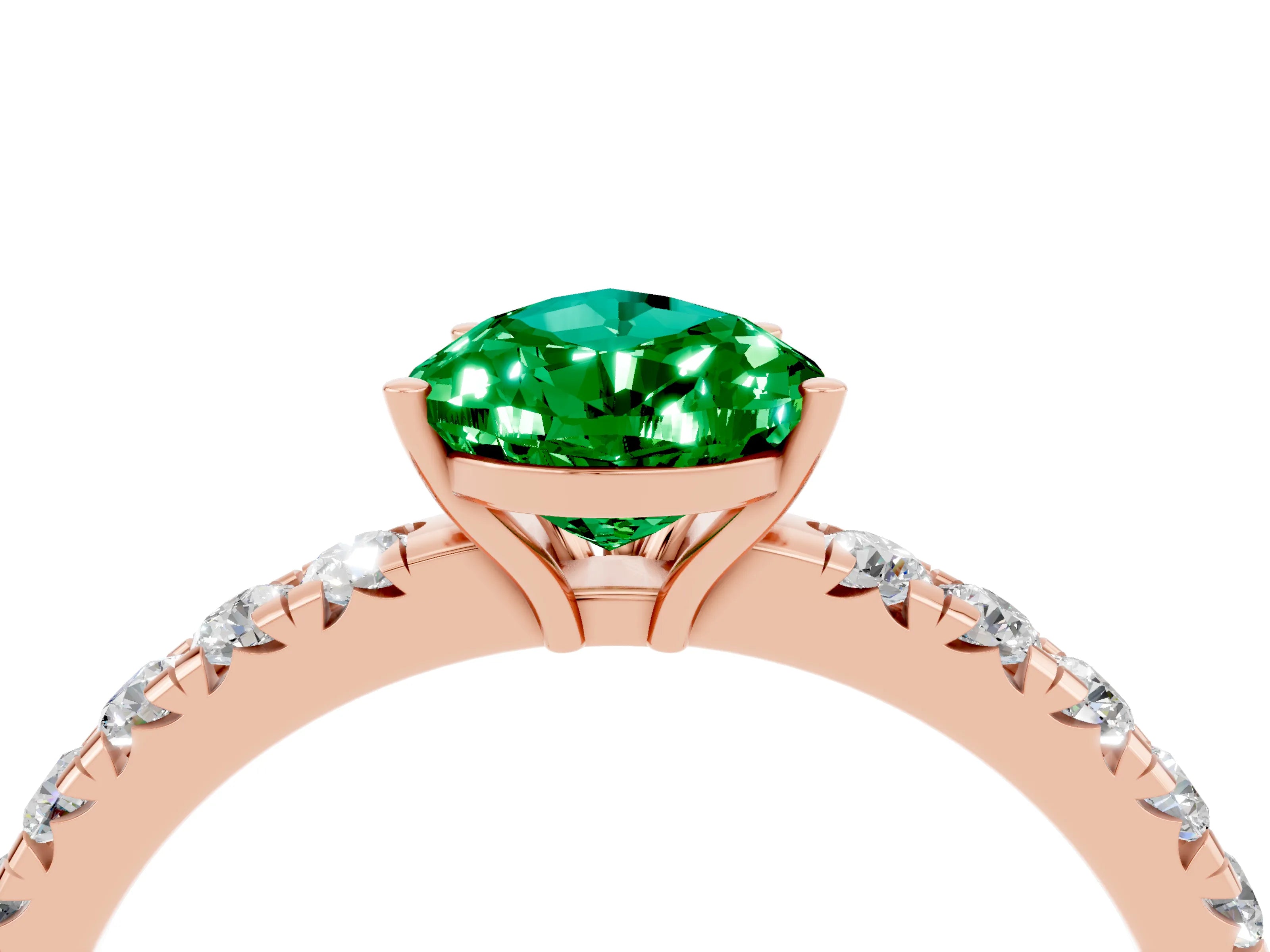 Rose gold Pear Cut Emerald Pavé Solitaire Engagement Ring with Four-Prong Setting_16