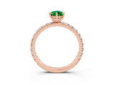 Rose gold Pear Cut Emerald Pavé Solitaire Ring with Round Band and Prong Setting_27