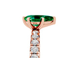 Rose gold Pear Cut Emerald Pavé Solitaire Ring with Round Band and Prong Setting_29