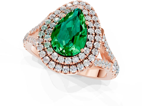 Rose gold Pear Cut Emerald Pavé Split Shank Double Halo Engagement Ring_1