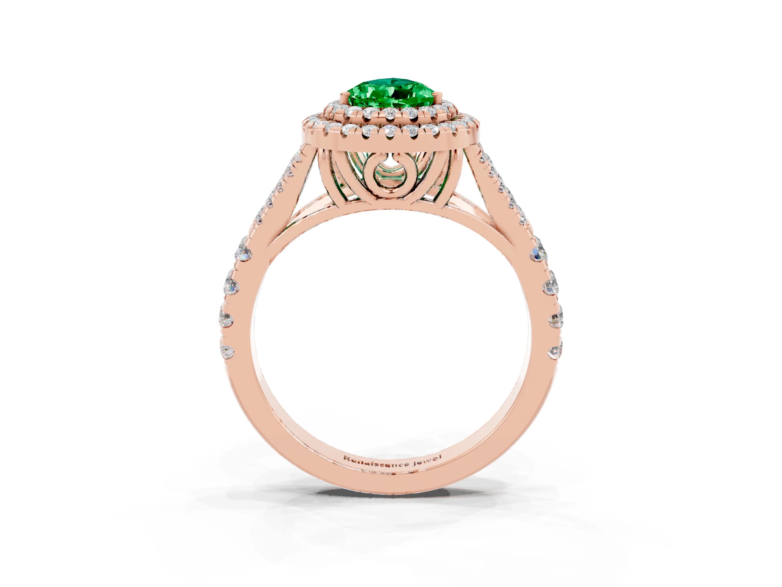 Rose gold Pear Cut Emerald Pavé Split Shank Double Halo Engagement Ring_3