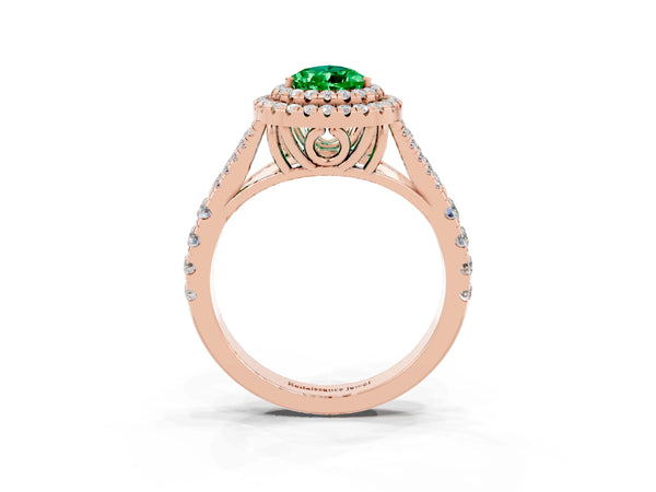 Rose gold Pear Cut Emerald Pavé Split Shank Double Halo Engagement Ring