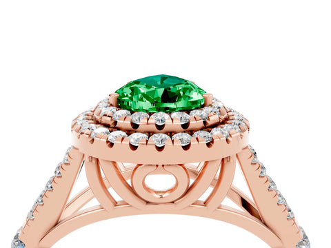 Rose gold Pear Cut Emerald Pavé Split Shank Double Halo Engagement Ring_4