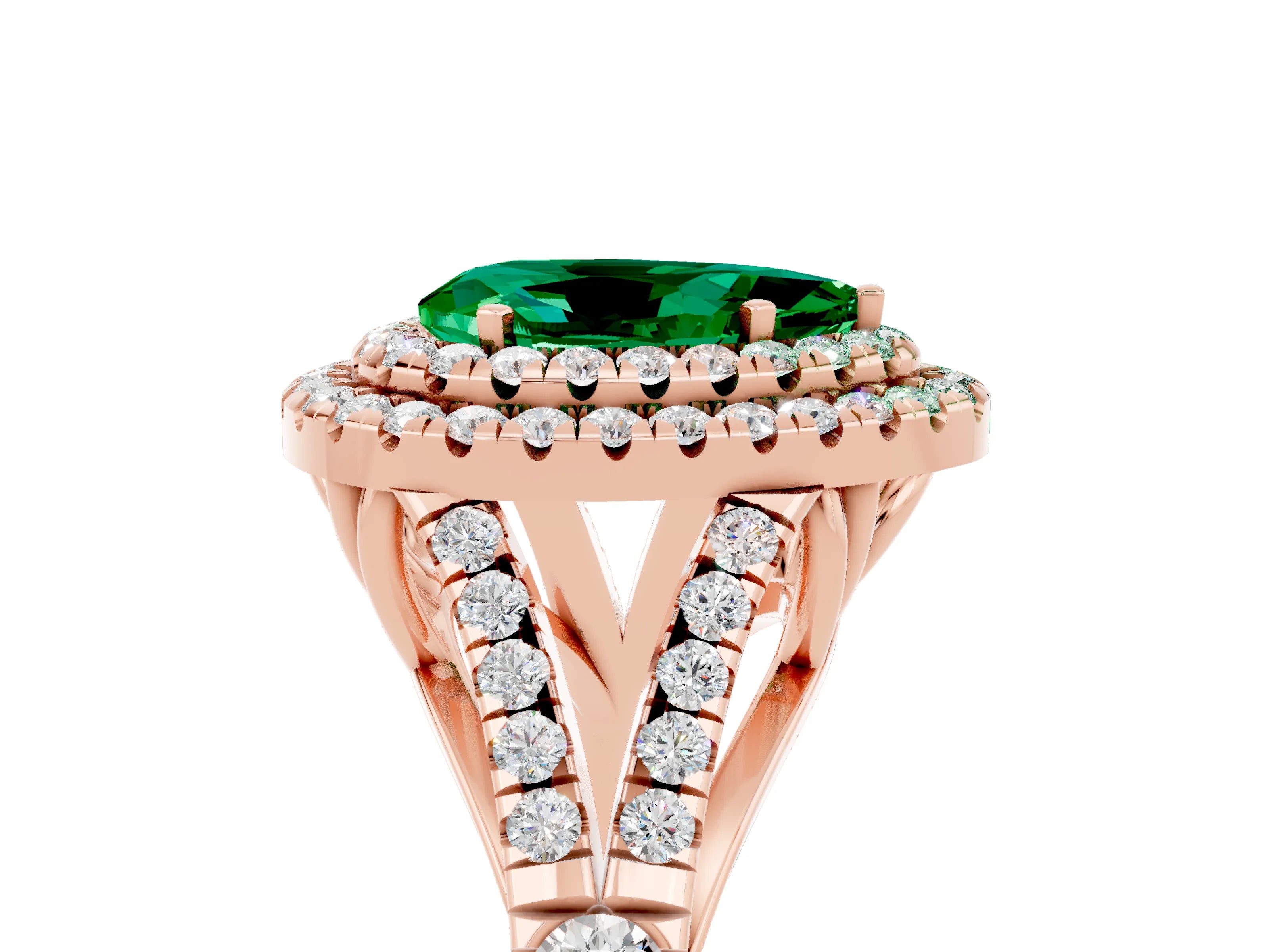 Rose gold Pear Cut Emerald Pavé Split Shank Double Halo Engagement Ring_5