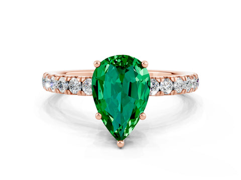Rose gold Pear Cut Emerald Pave Band Solitaire Ring with Four-Prong Setting_24