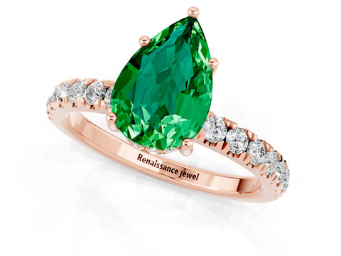 Rose gold Pear Cut Emerald Pave Band Solitaire Ring with Four-Prong Setting_25