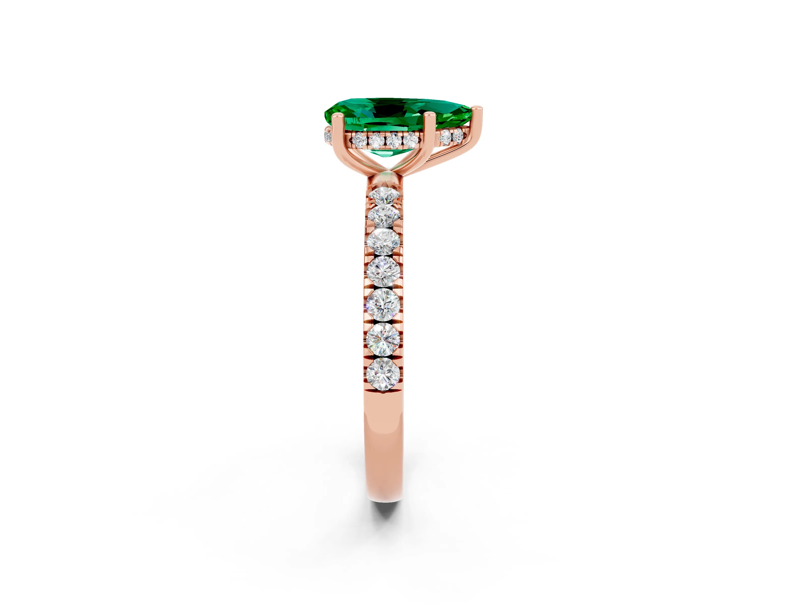 Rose gold Pear Cut Emerald Pave Band Solitaire Ring with Four-Prong Setting_26