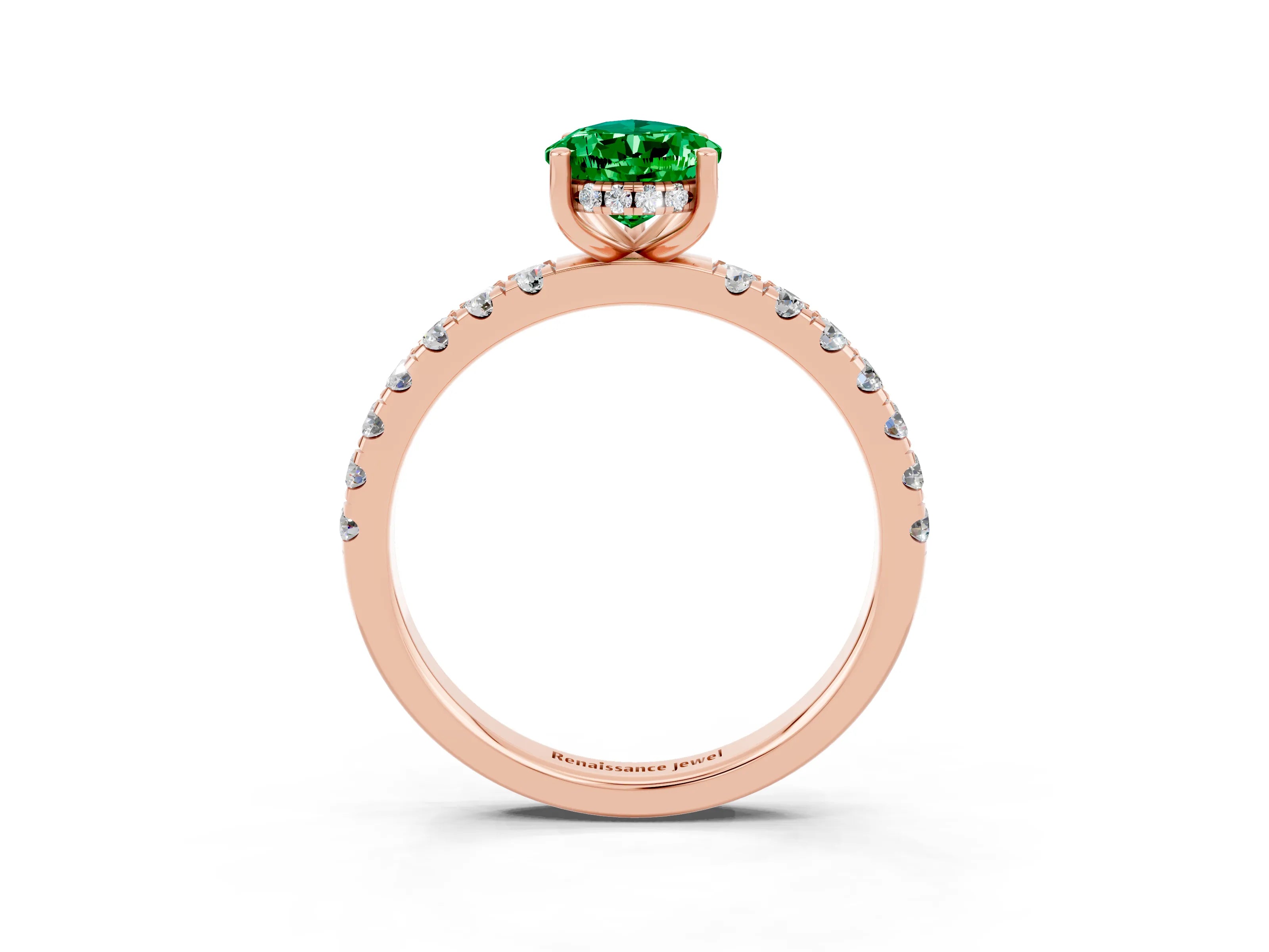 Rose gold Pear Cut Emerald Pave Band Solitaire Ring with Four-Prong Setting_27