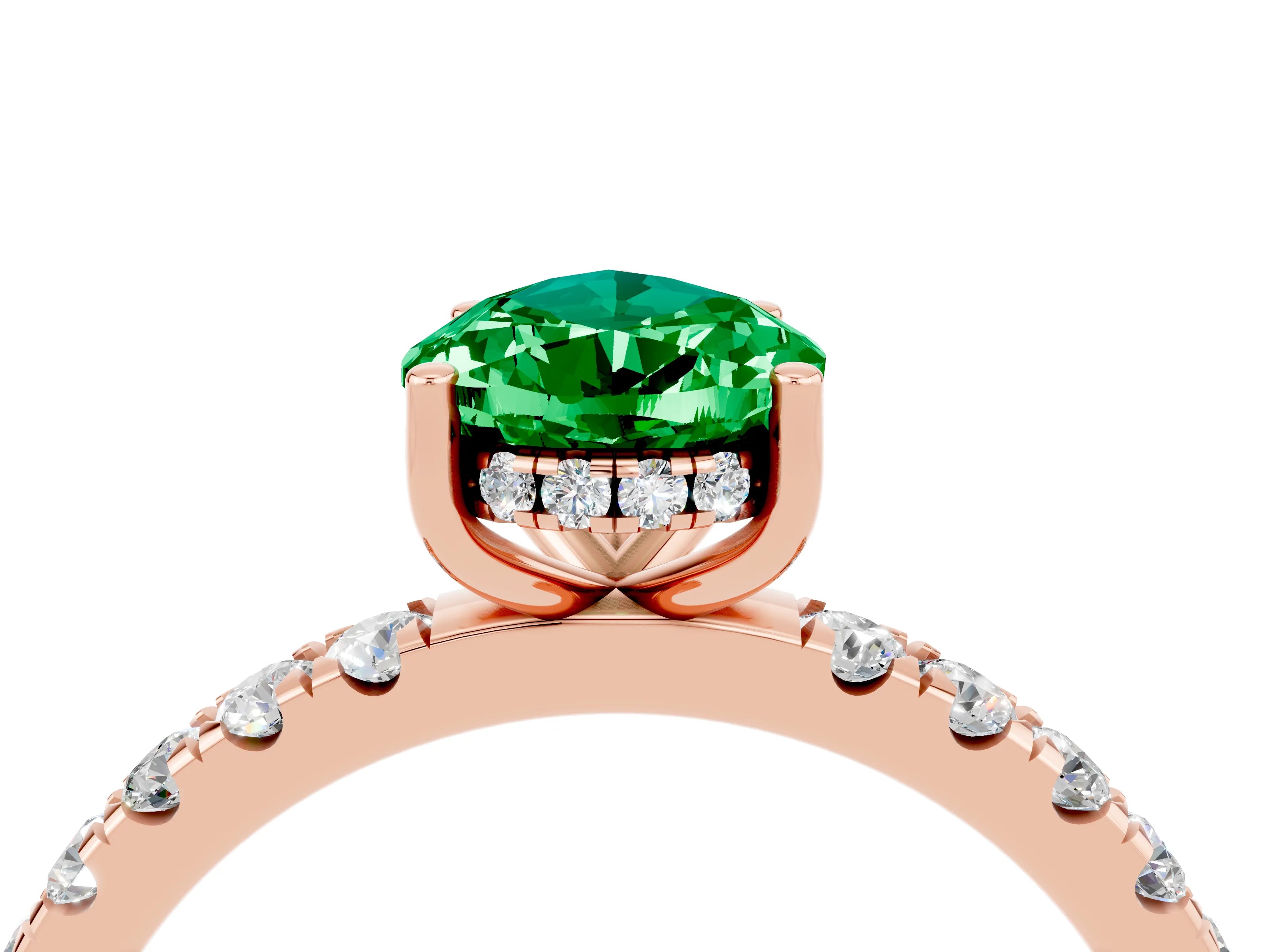 Rose gold Pear Cut Emerald Pave Band Solitaire Ring with Four-Prong Setting_28