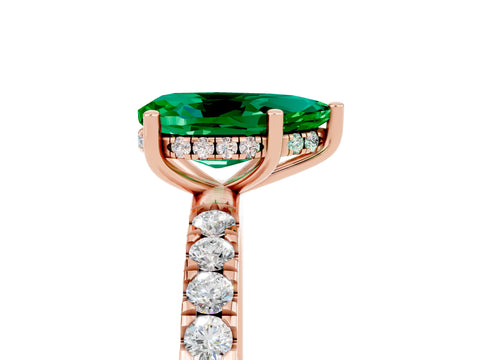Rose gold Pear Cut Emerald Pave Band Solitaire Ring with Four-Prong Setting_29