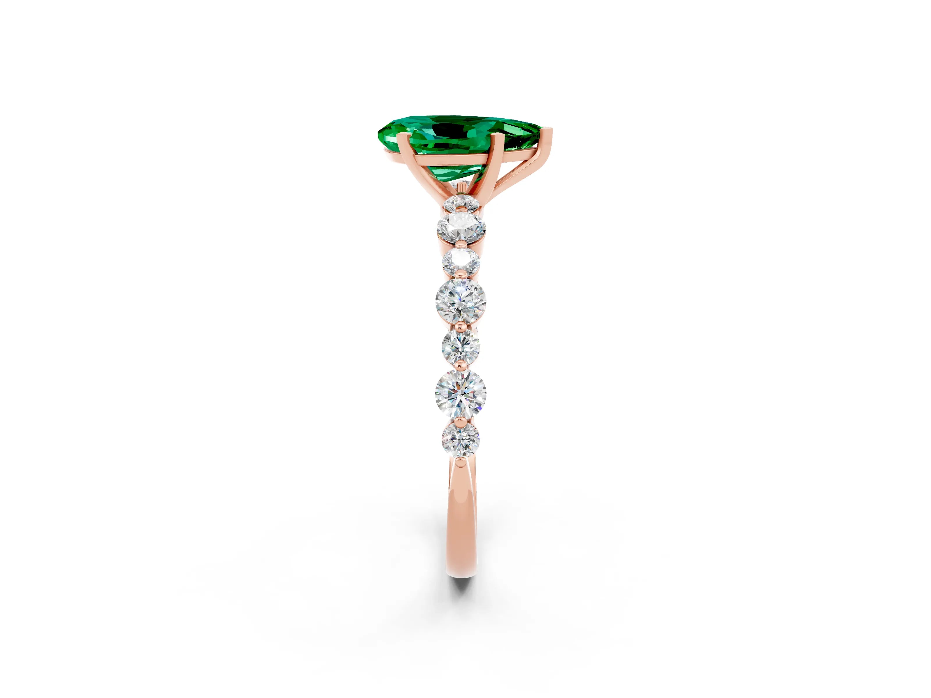 Rose gold Pear Cut Emerald Prong Set Engagement Ring with Pavé Band_2