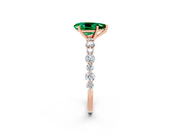 Rose gold Pear Cut Emerald Prong Set Engagement Ring with Pavé Band