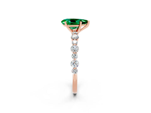 Rose gold Pear Cut Emerald Prong Set Engagement Ring with Pavé Band_2