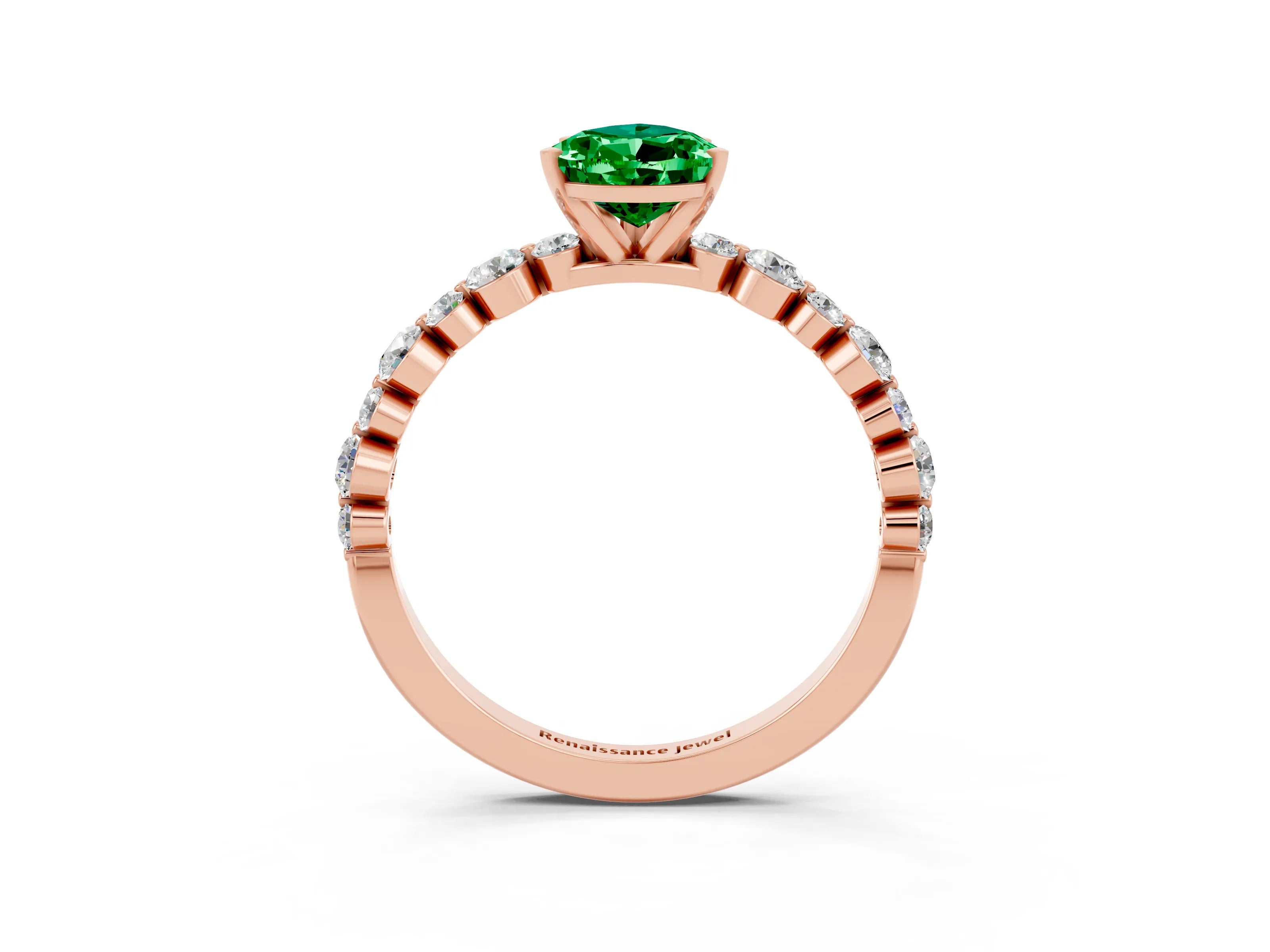 Rose gold Pear Cut Emerald Prong Set Engagement Ring with Pavé Band_3