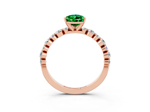 Rose gold Pear Cut Emerald Prong Set Engagement Ring with Pavé Band_3